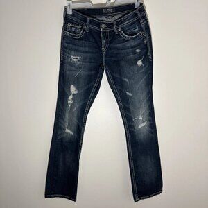 Silver Jeans Aiko Baby Boot W30/L33 Mid Rise Bootcut/Straight Embroidered Dark W